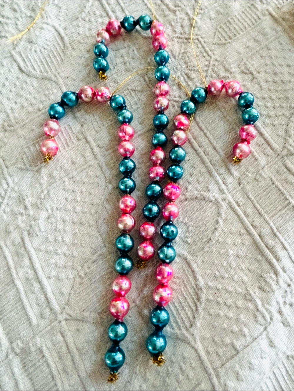 🎄 Vintage repurposed mercury glass bead candy cane holiday Christmas ornaments